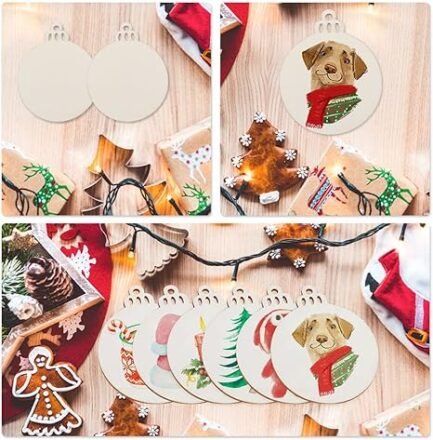 PartyTalk 30pcs Round Wooden Discs with Holes, 3" Unfinished Predrilled Natural Wood Slices - Image 4