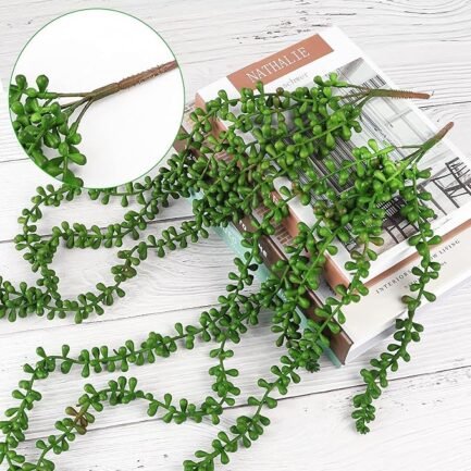Fake Hanging Plants, String of Pearls Plant Artificial Hanging Succulents Greenery Wall Backdrop Decor - Image 4