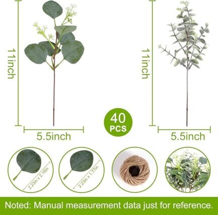 40 Pieces of Artificial Greening Eucalyptus Stem Silver Dollar Eucalyptus Leaves - Image 4