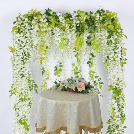 Wisteria Artificial Flowers Garland, 4Pcs Total 28.8ft White - Image 4