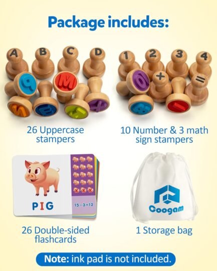 Wooden Alphabet Number Stamp Flashcard, ABC Spelling Letter Stampers and Mathematics Learning Number - Image 4