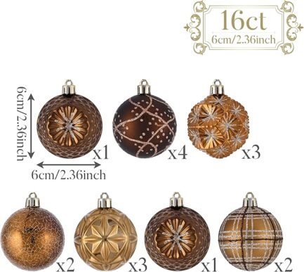 Fall Ornaments for Christmas Trees, 16ct Bronze Copper Brown Gold Shatterproof Fall Christmas Tree - Image 4