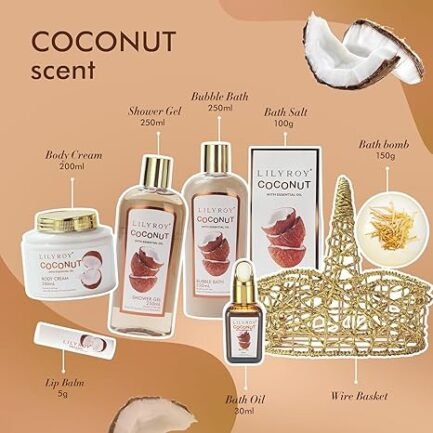 Perfumes Coconut Spa Gift Baskets Set for Women Men Bath and Body Gift Basket Spa Bath Gift Sets - Image 3