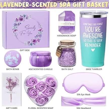 Birthday Gifts for Women Friendship, Lavender Relaxing Spa Gifts Basket for Women Self Care Gifts - Image 4