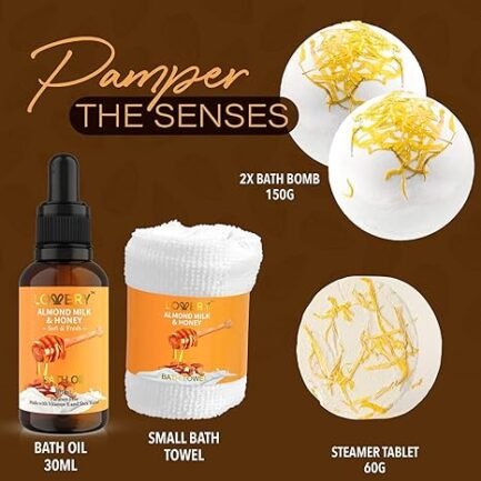 Gift Basket for Women - 10 Pc Almond Milk & Honey Beauty & Personal Care Set - Image 4