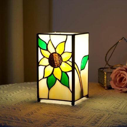 Sunflower Bedside Table Lamp - Modern Small Lamp for Bedroom Living Room Nightstand, Stained Glass Lamp Shade - Image 3