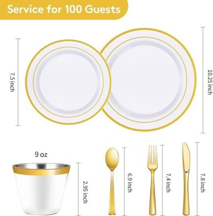 600 Pieces Gold Disposable Plates for 100 Guests, Plastic Plates for Party - Image 4