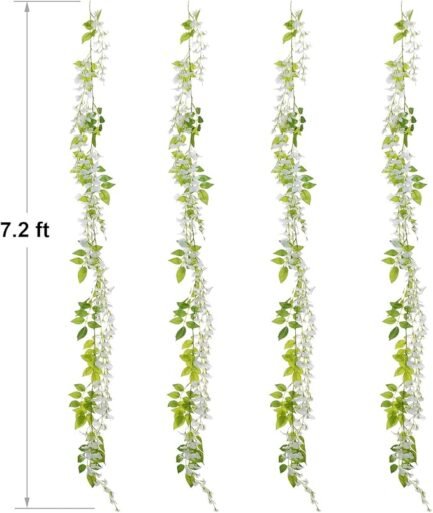 Wisteria Artificial Flowers Garland, 4Pcs Total 28.8ft White - Image 3