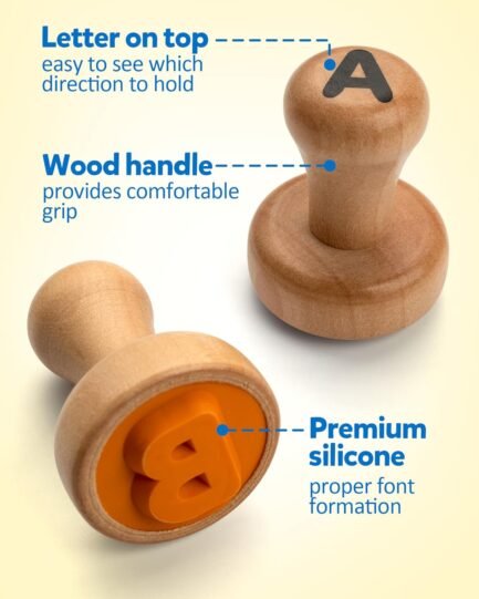 Wooden Alphabet Number Stamp Flashcard, ABC Spelling Letter Stampers and Mathematics Learning Number - Image 3