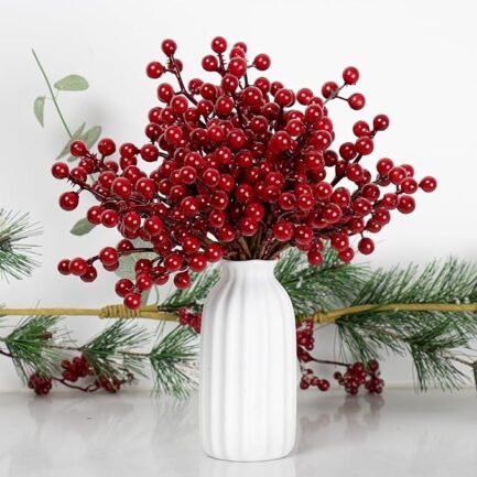 32 Pack Christmas Tree Decorations, Artificial Red Berry Stems 6.5inch - Image 3