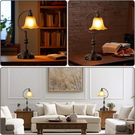 Touch Farmhouse Table Lamp for Living Room, 3-Way Dimmable Rustic Nightstand Lamp with USB A+C Ports - Image 3