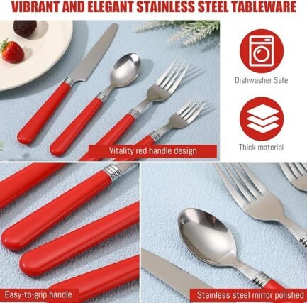 40 Pcs Handle Silverware Stainless Steel Sets for 8 Flatware Cutlery with Colored Handles - Image 3
