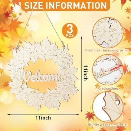 Unfinished Fall Wreaths Wood Crafts to Paint Set of 3 - Image 2
