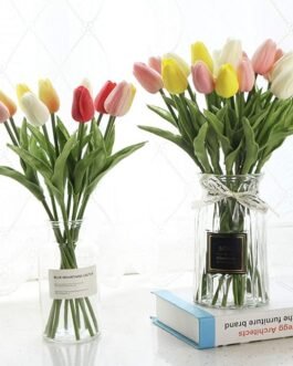 24pcs Multicolor Artificial Tulips Flowers Fake Faux PU Tulip Bouquet Real