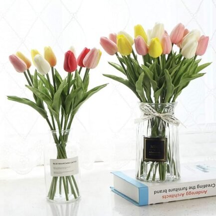 24pcs Multicolor Artificial Tulips Flowers Fake Faux PU Tulip Bouquet Real - Image 2