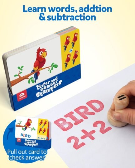 Wooden Alphabet Number Stamp Flashcard, ABC Spelling Letter Stampers and Mathematics Learning Number - Image 2