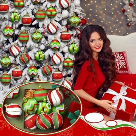 24 Pcs Glitter Christmas Tree Ball Ornaments - Image 2