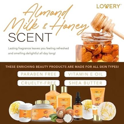 Gift Basket for Women - 10 Pc Almond Milk & Honey Beauty & Personal Care Set - Image 2