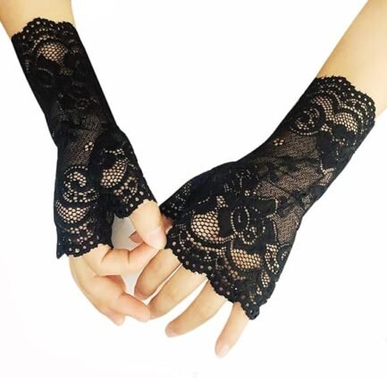 Women Short Lace Gloves Sunblock Fingerless Bridal Wrist Gloves Opera Evening Wedding Tea Party - Image 2