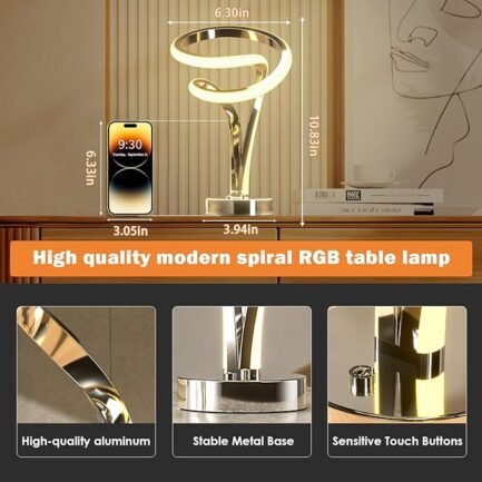 Modern Spiral RGB Table Lamp, Touch Dimmable LED Nightstand Lamp - Image 2