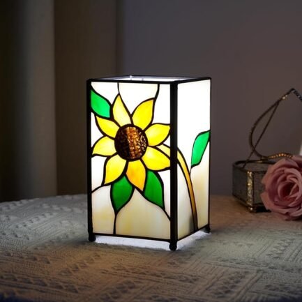 Sunflower Bedside Table Lamp - Modern Small Lamp for Bedroom Living Room Nightstand, Stained Glass Lamp Shade - Image 2