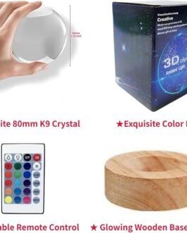 3D Axolotl Crystal Ball Night Light Animal Lamp for Kids with Wooden LED Base