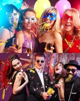 24 Pieces Gold Noise Makers Glitter Noise Makers Metallic Fringed Party Blowers