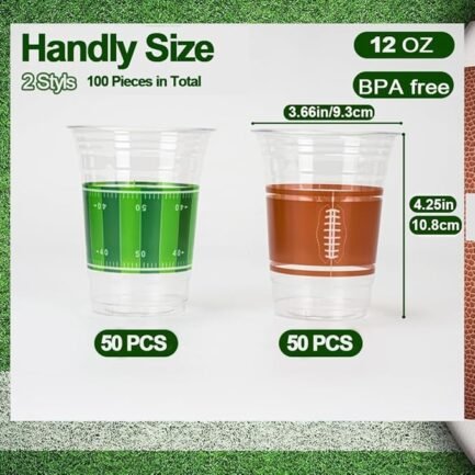 Football Cups, 100 Pack 12 oz Football Disposable Cups Football Plastic Cups - Image 2