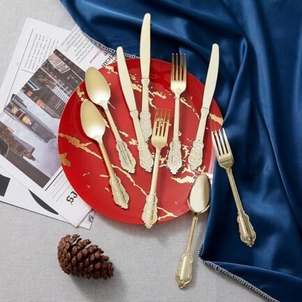 300pcs Gold Plastic Silverware Dinnerware Flatware - Image 2