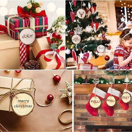 Wood Slices 30 Pcs 3.5-4.0 inch Natural Rounds Unfinished Wooden Circles Christmas Wood Ornaments - Image 2