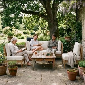 Five-Seater Teak Wood Outdoor Sofa and Armless Chair Set