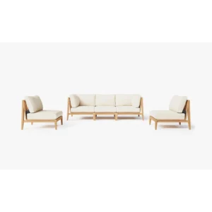 Five-Seater Teak Wood Outdoor Sofa and Armless Chair Set
