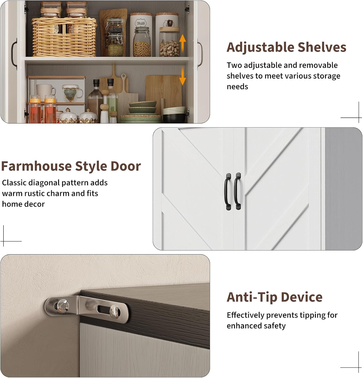 70-Inch Tall Kitchen Pantry Storage Cabinet with 3 Adjustable Shelves - Image 4
