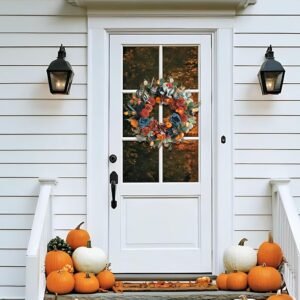 24 Inch Handcrafted Autumn Floral Wreath with Hydrangeas, Roses, Pumpkins and Berries