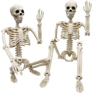 2 Pack 36 Inch Posable Halloween Skeleton Decorations with Adjustable Joints