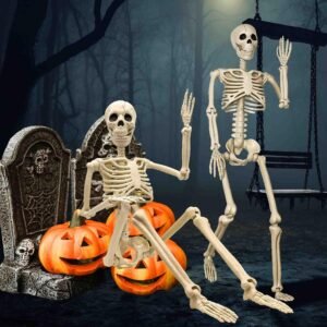 2 Pack 36 Inch Posable Halloween Skeleton Decorations with Adjustable Joints