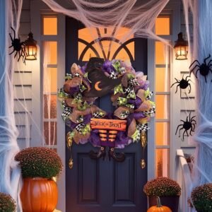 Halloween Witch Wooden Door Sign with Trick or Treat Design, 23.23 x 10.63 Inch