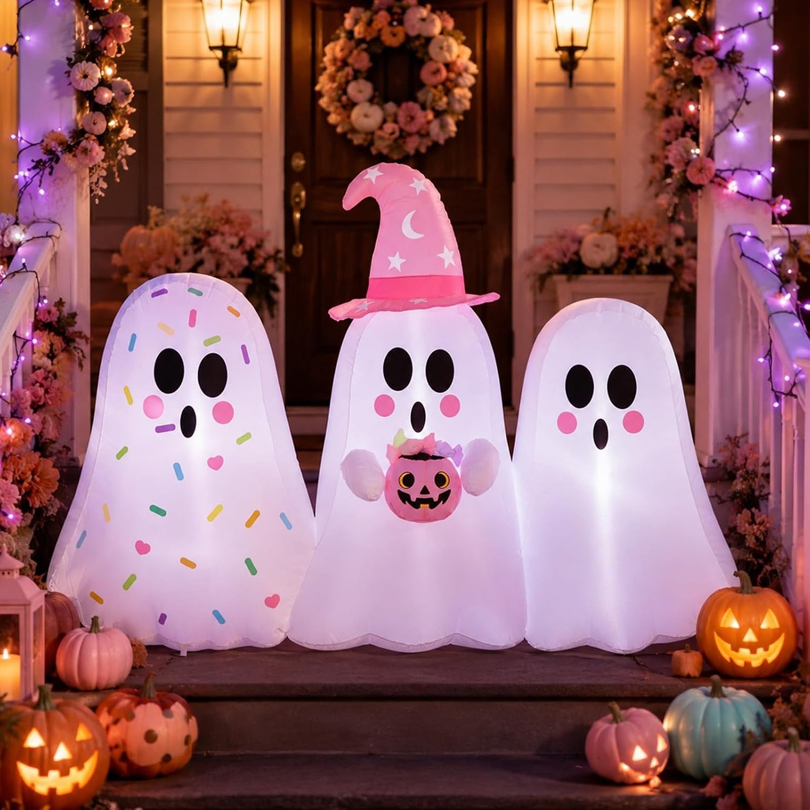 6 Ft Pink Pastel Ghost Halloween Inflatable Outdoor Decoration with LED Lights