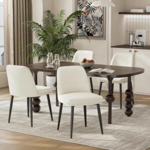 Set of 4 Modern Upholstered Dining Chairs with Curved Backrests and Metal Legs, Beige