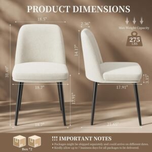Set of 4 Modern Upholstered Dining Chairs with Curved Backrests and Metal Legs, Beige