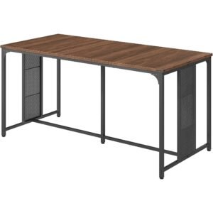 63-Inch Modern Rectangular Dining Table with Walnut Finish and Metal Legs for 6–8 People