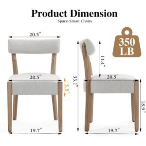 Set of 4 Mid-Century Modern Wooden Dining Chairs with Beige Linen Upholstery