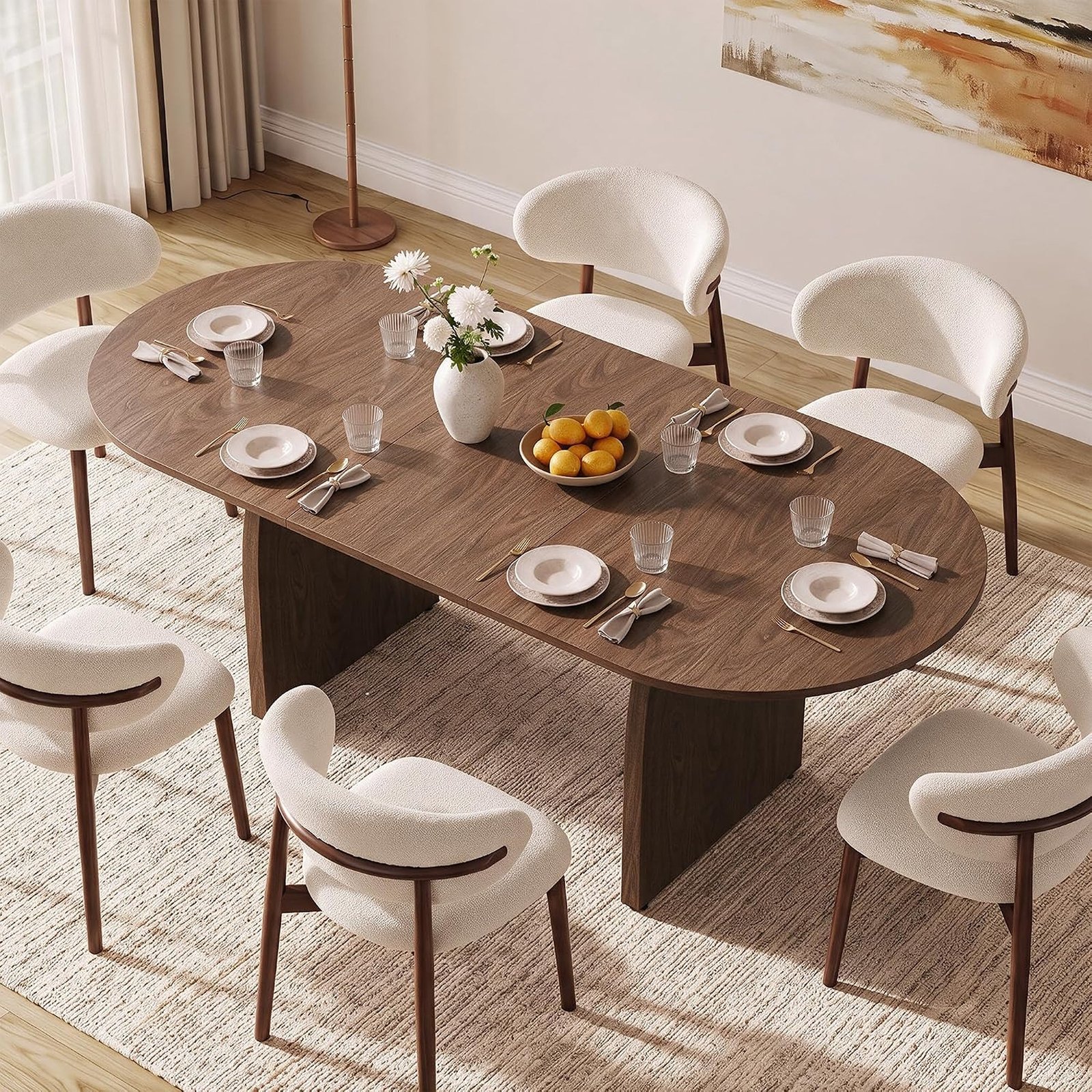 55–70.8 Inch Extendable Oval Dining Table with Built-In Flip Leaf for 4–8 People