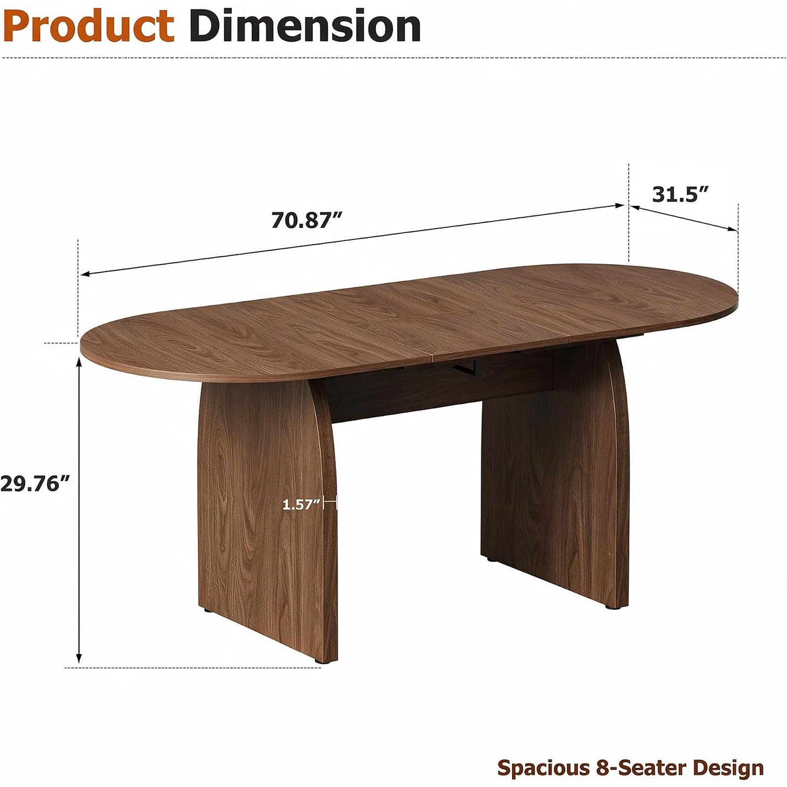 55–70.8 Inch Extendable Oval Dining Table with Built-In Flip Leaf for 4–8 People - Image 2