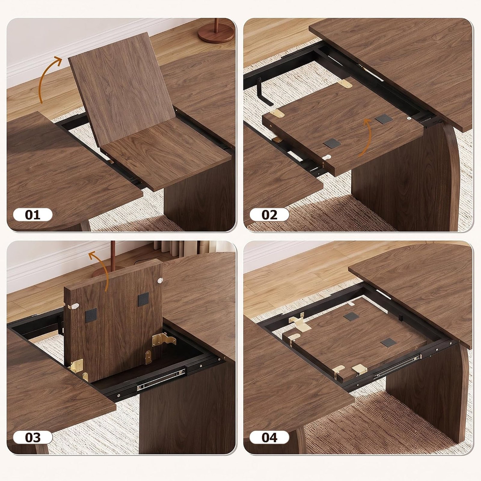 55–70.8 Inch Extendable Oval Dining Table with Built-In Flip Leaf for 4–8 People - Image 5