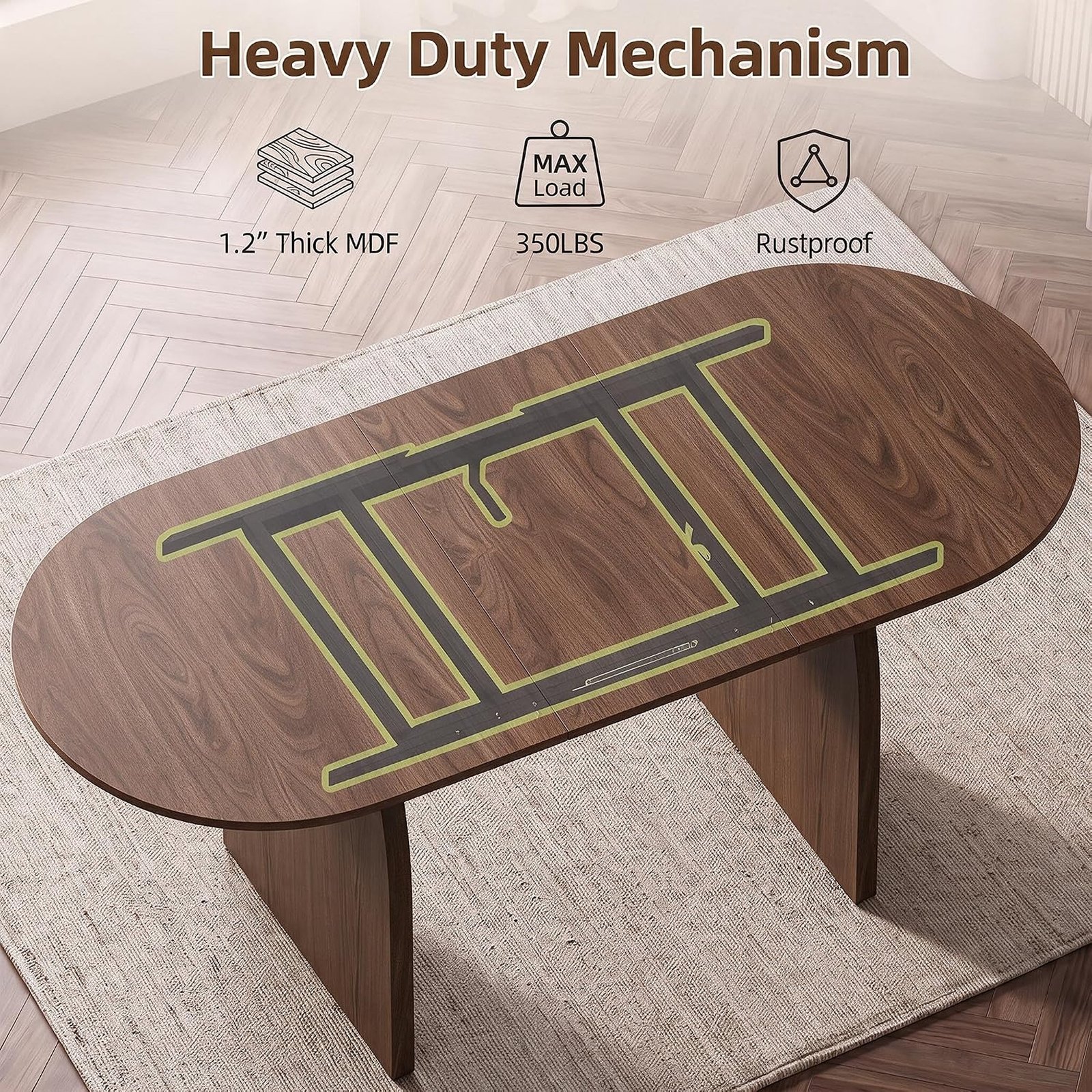 55–70.8 Inch Extendable Oval Dining Table with Built-In Flip Leaf for 4–8 People - Image 4