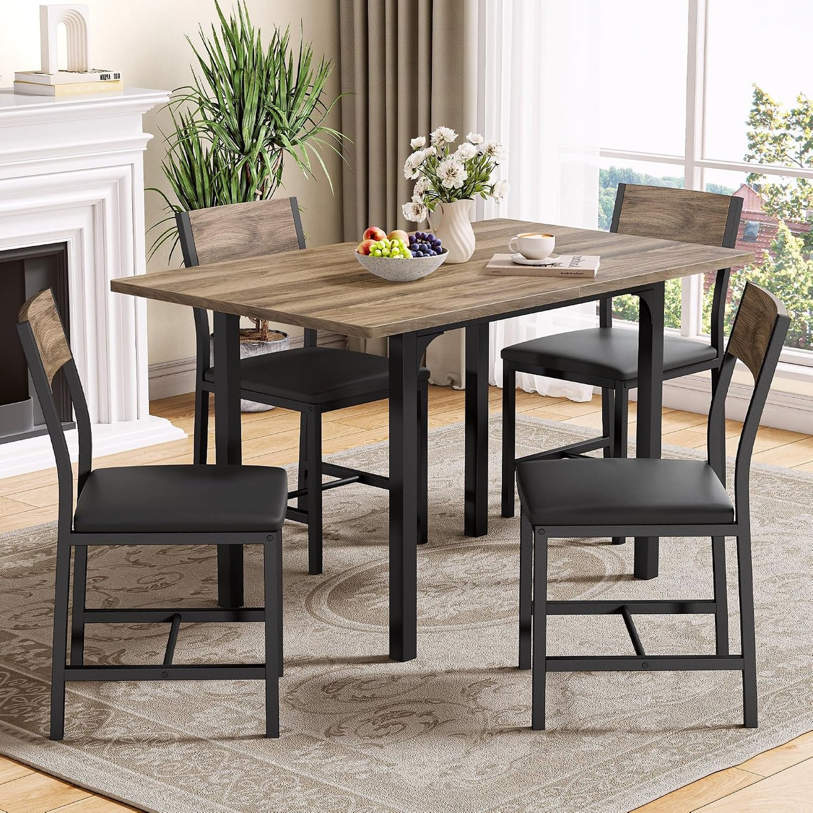 5-Piece Space-Saving Folding Dining Table Set with 4 Padded Chairs
