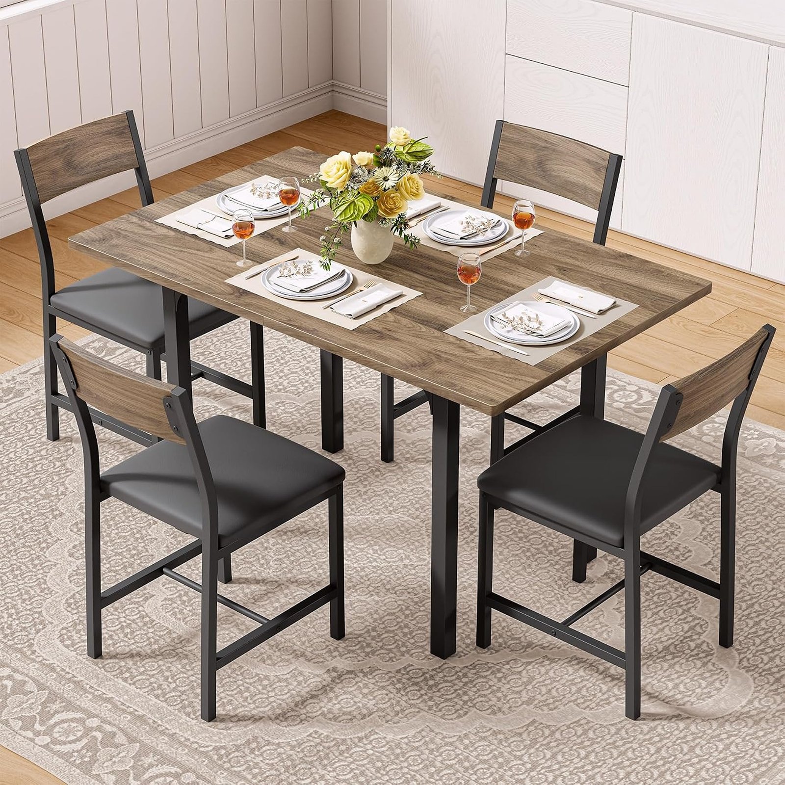 5-Piece Space-Saving Folding Dining Table Set with 4 Padded Chairs - Image 5