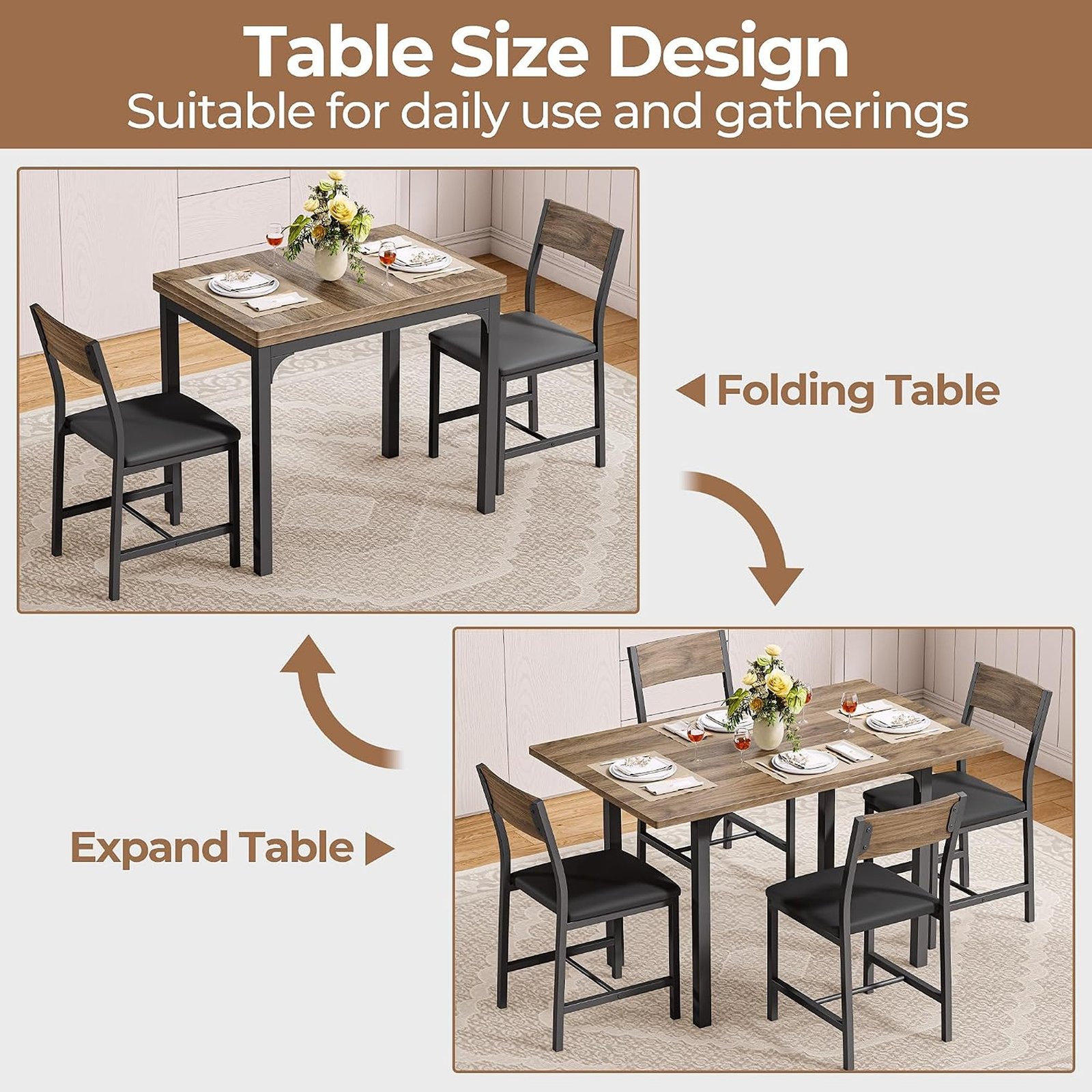 5-Piece Space-Saving Folding Dining Table Set with 4 Padded Chairs - Image 3