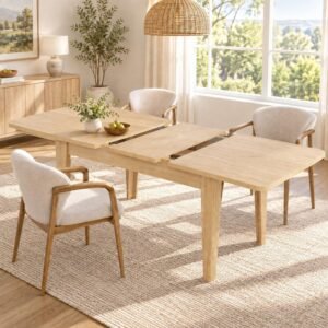 63–83 Inch Extendable Rectangular Dining Table for 6–8 People in Natural Oak Finish